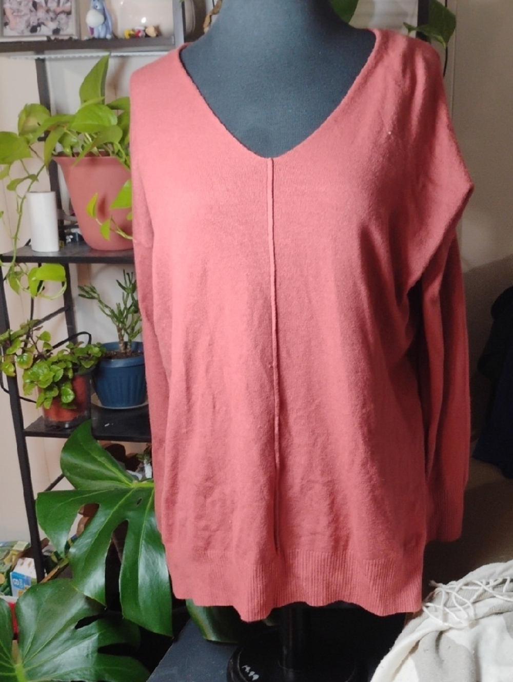 Zenana Outfitters Oversized V-Neck Pullover Sweater in Dusty Rose